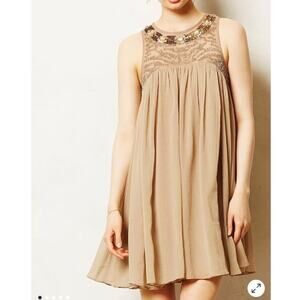 Anthropologie Dress Women's 4 Sonora Embellished Taupe Beaded Moulinette Soeurs